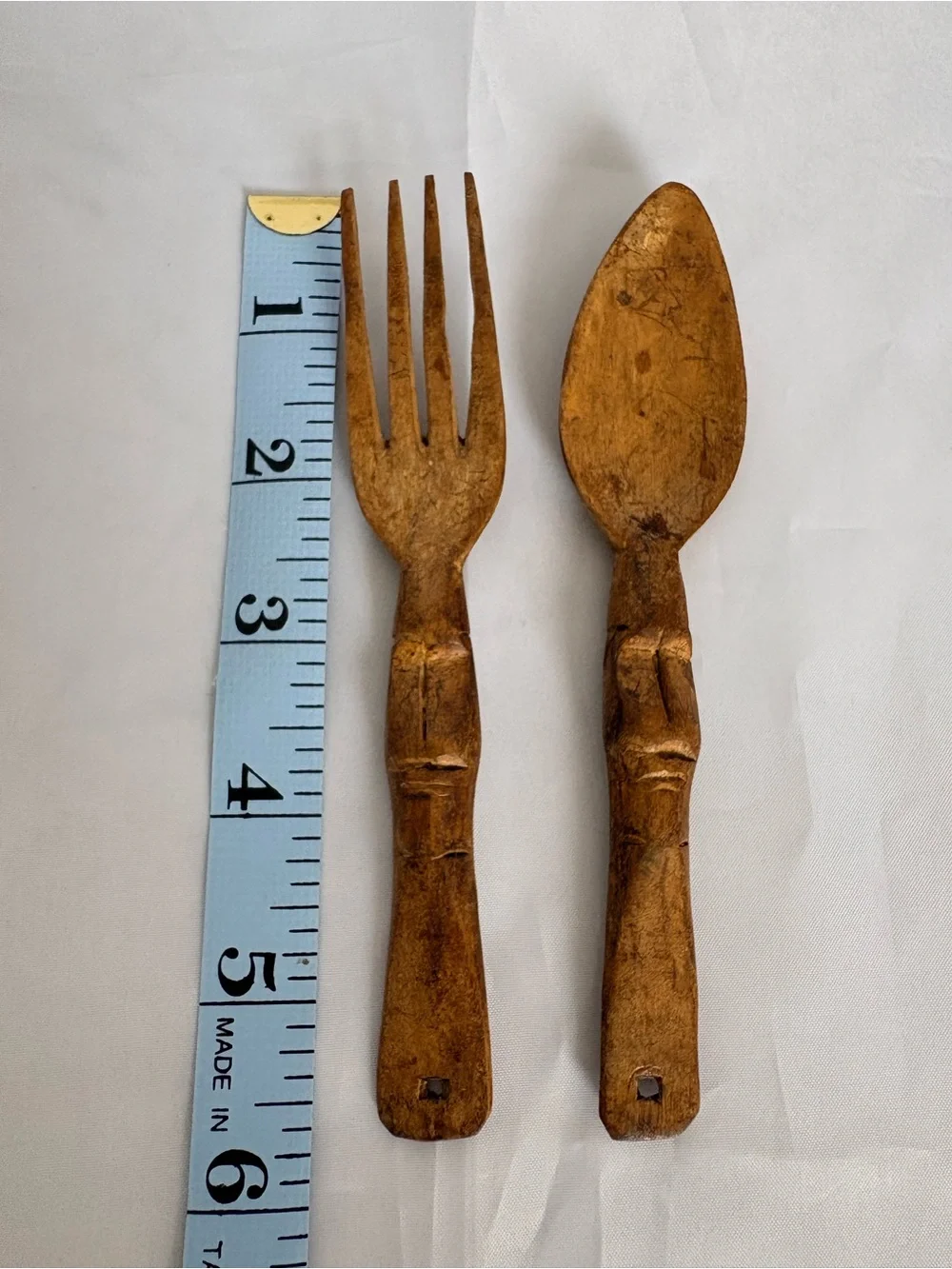 Rustic Handcrafted Wooden Fork and Spoon Set - Brown